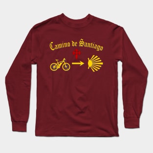 Camino de Santiago Typography Bicycle Yellow Arrow Scallop Shell Red Cross Long Sleeve T-Shirt